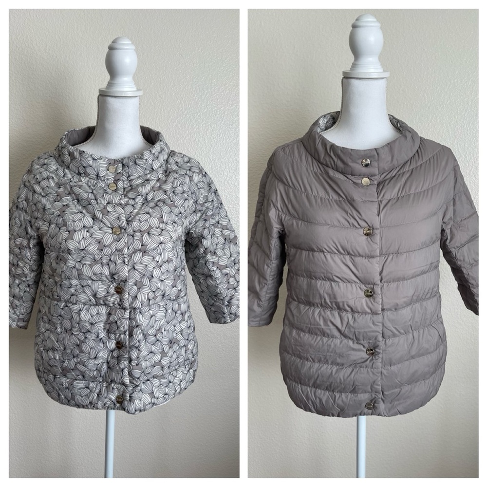 Herno REVERSIBLE down jacket puffer buttons floral Flowers pockets 3/4 sleeves